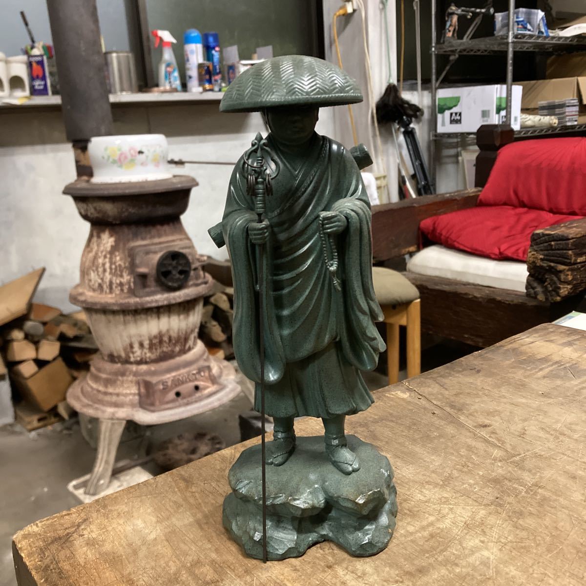 空海 弘法大師 秀雲 仏教美術 高さ24cm 仏像 合金製 青銅色仕上 牧田