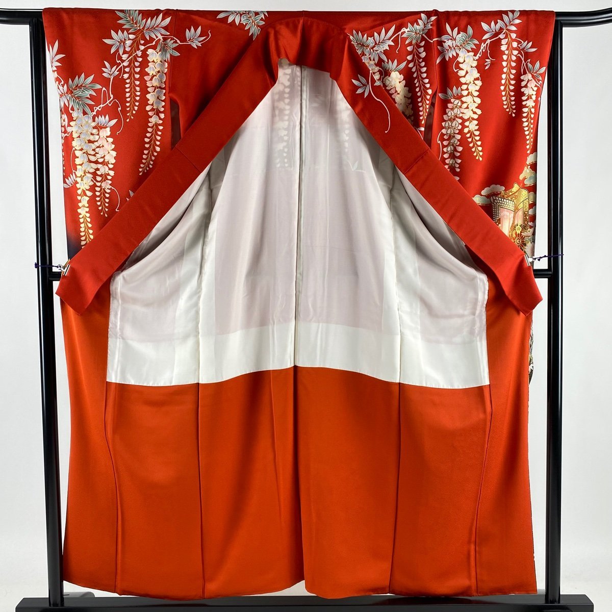 振袖 美品 秀品 花筏 波 金糸 金彩 朱色 袷 身丈171.5cm 裄