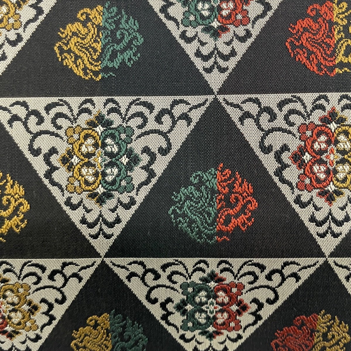 【競ナビ】 名古屋帯 美品 秀品 草花 幾何学 墨色 正絹 【中古】
