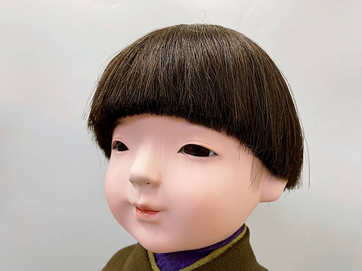 市松人形 工房 朋 森重春幸 本練頭 全長約51,5㎝ 男の子 日本人形 古布
