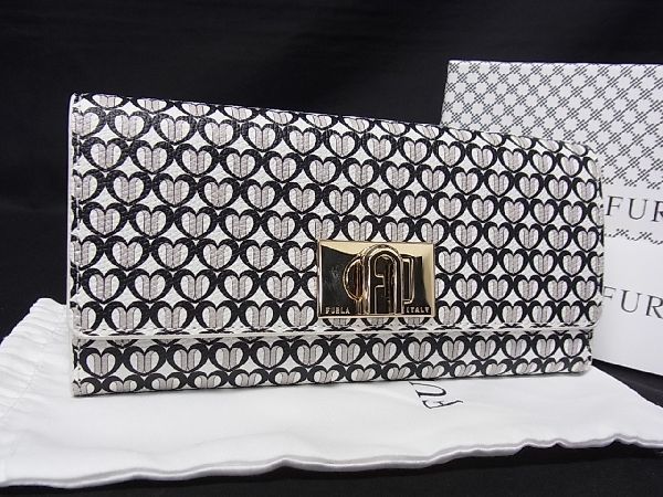 新品，人気セール 1円 極 FURLA フルラ レザー ターンロック 総柄 二つ折り 長財布 ウォレット レディース ホワイト系&times;ブラック系 BB1854キM(財布)｜売買されたオークション情報、yahooの商品情報をアーカイブ 財布