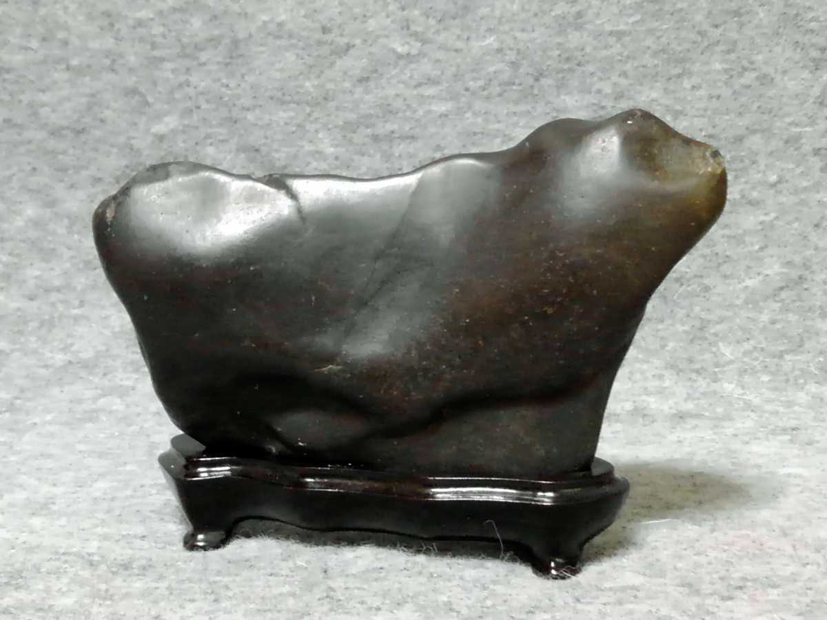 天然石 黒石 鑑賞石 水石真黒石加茂川石 花◇著名水石家愛蔵の