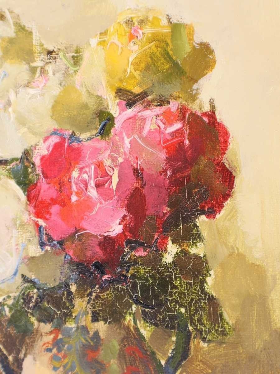 真作 宮崎万平 油彩 マジョリカの壺の薔薇 画寸22×27cm F3 静岡県出身