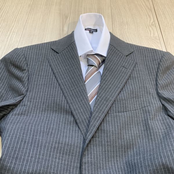 BEAMS F　ビームス　95（Mサイズ程度）　グレー　ストライプ　スーツ　背抜き　段返り3B　セットアップ　メンズ