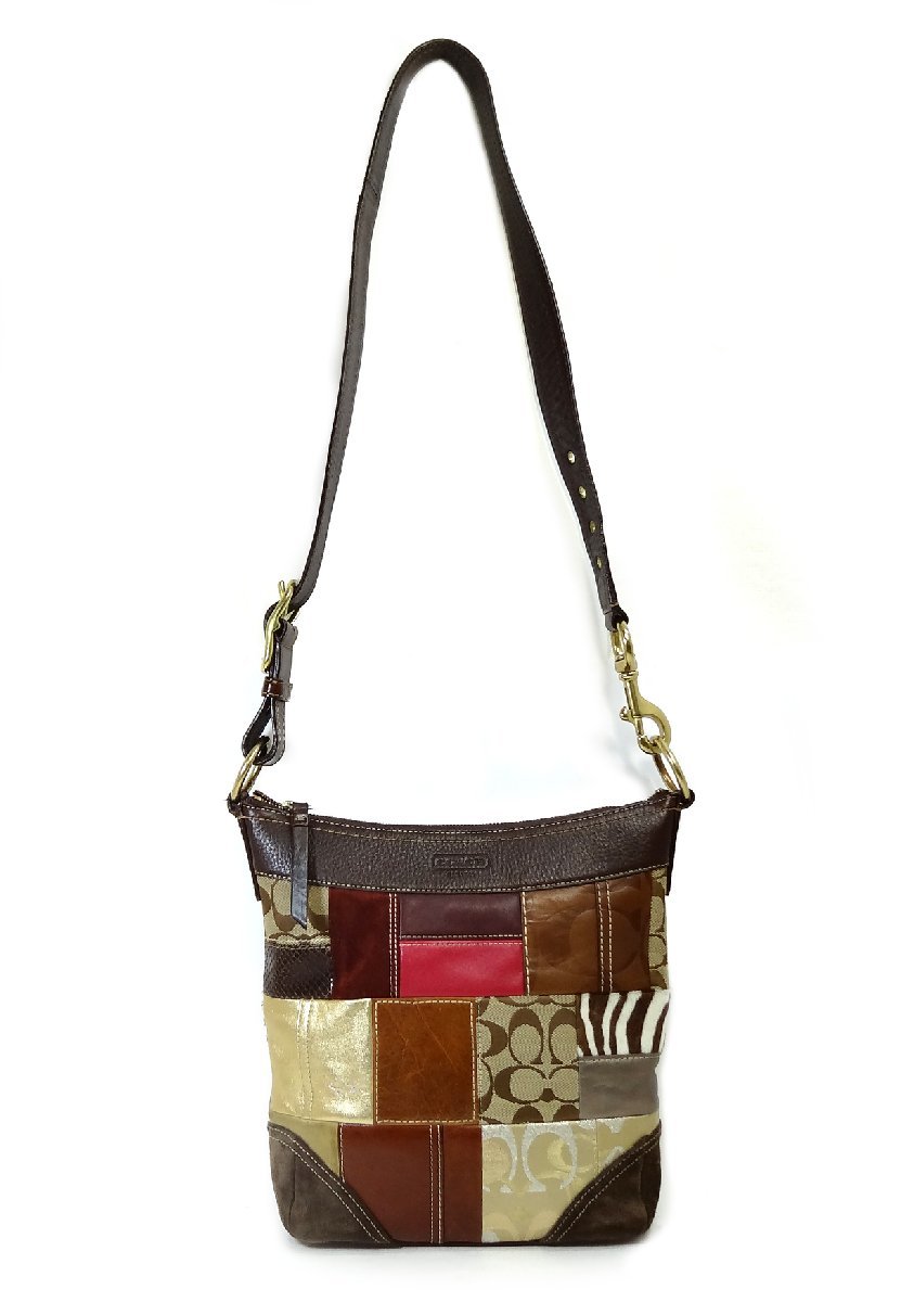 COACH ショルダーバッグ パッチ付き ブラウン コーチ ショルダーバッグ 