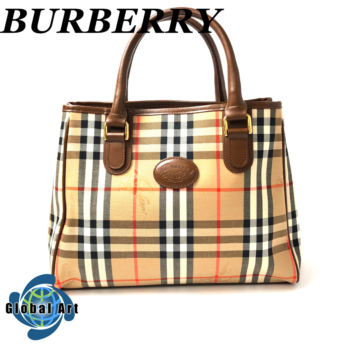レディース BURBERRY チェック柄トートバッグ ベージュ/ブラウン