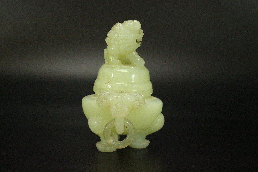 銀閣 中国美術 青白玉 刻 獅子蓋 香炉 旧家蔵出 AZ659(その他)｜売買され