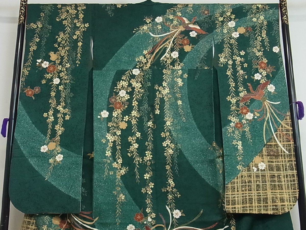 花美人着物□豪華振袖 駒刺繍 絞り 几帳御所車花文 金彩 逸品 xg1858