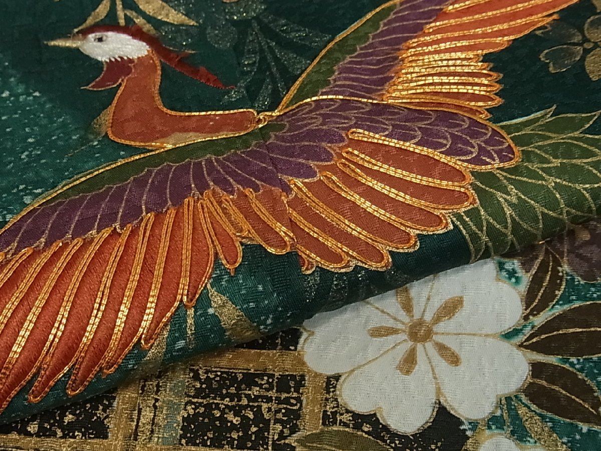 花美人着物□豪華振袖 駒刺繍 絞り 几帳御所車花文 金彩 逸品 xg1858