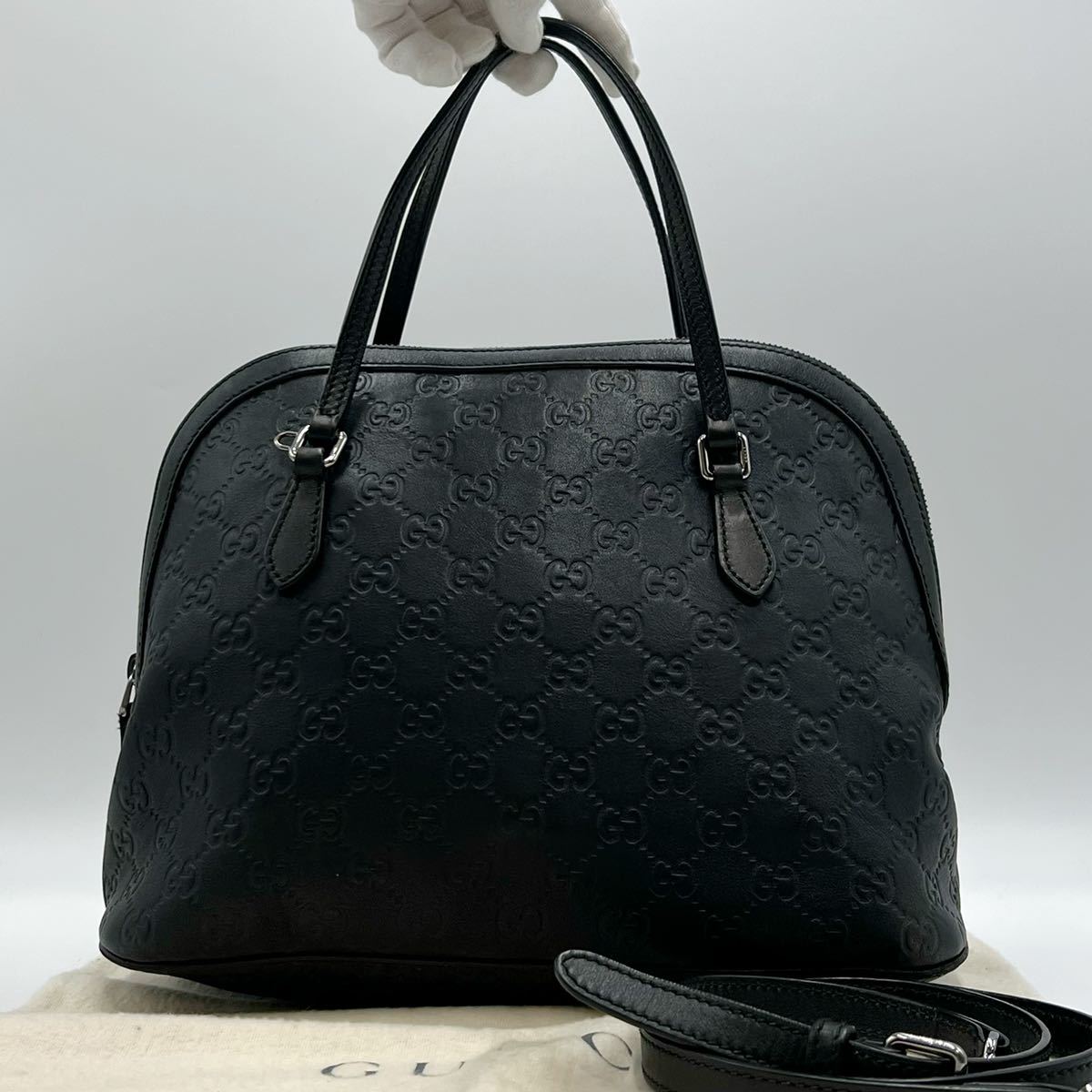 ★1円スタート★美品　GUCCI グッチ　マイクロGGシマ　シルバー金具　GG柄　2way ハンドバッグ　ミニボストンバッグ　ショルダーバッグ