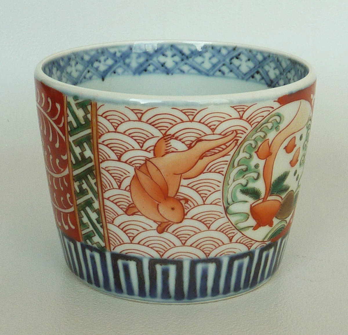兎図 そば猪口 江戸期 波兎 古伊万里 染付 染付 兎の