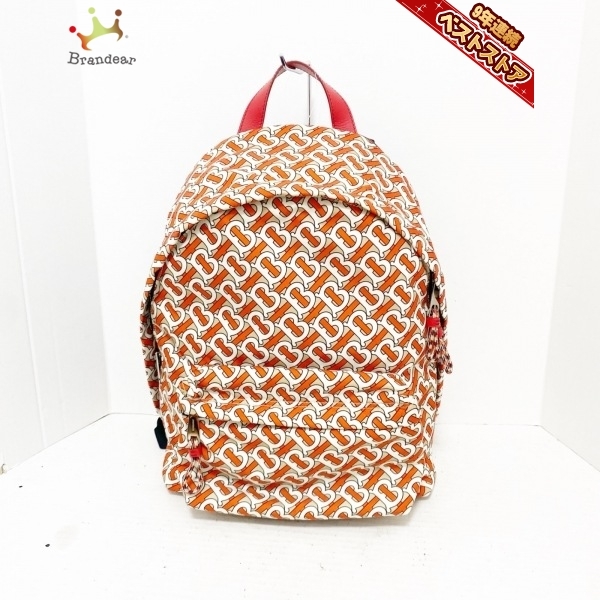  バーバリーロンドンイングランド BURBERRY LONDON ENGLAND リュックサック ナイロン&times;レザー オレンジ&times;アイボリー&times;マルチ モノグラム(リュックサック、デイパック)｜売買されたオーク リュックサック、デイパック