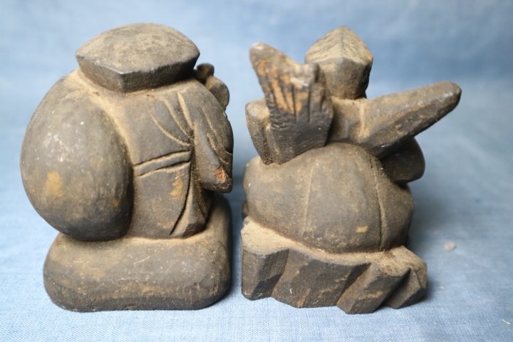 恵比寿大黒 七福神 置物 オブジェ 銘あり 約4kg 高さ18cm 幅23cm 大黒天恵比寿七福神 恵比寿 天 像 仏像 木彫 恵比寿様 恵比寿 大黒