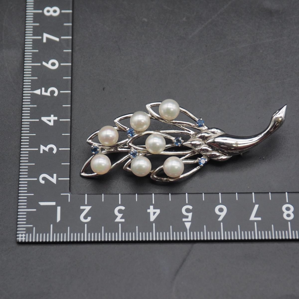 N60 あこや真珠 サファイア 6mm7珠 ブローチ パール SILVER刻印 