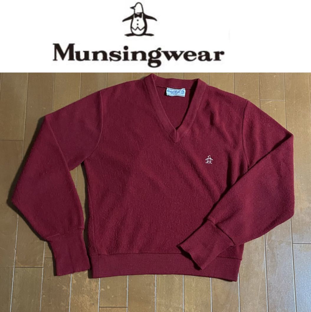 ★Munsingwear マンシングウェア★柿色カラー胸元ペンギンロゴがポイント！メンズVネックセーター/S_1