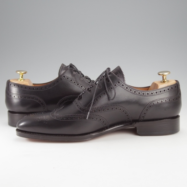 ギリーシューズ　UK8.5 黒　スペイン　ヤンコ　グッドイヤー製法　ウイング チップ　27.0cm相当 ヤンコ（YANKO）スペイン製 セミブローグ ストレートチップ ドレス