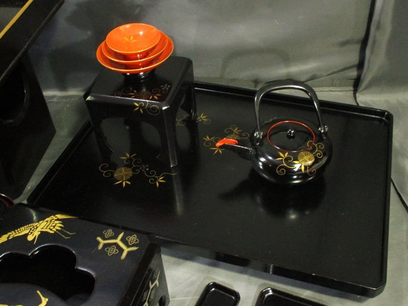明治期 光琳松 金蒔絵 吸物椀 20客揃 共箱 洗朱 内黒 木製漆器 料亭