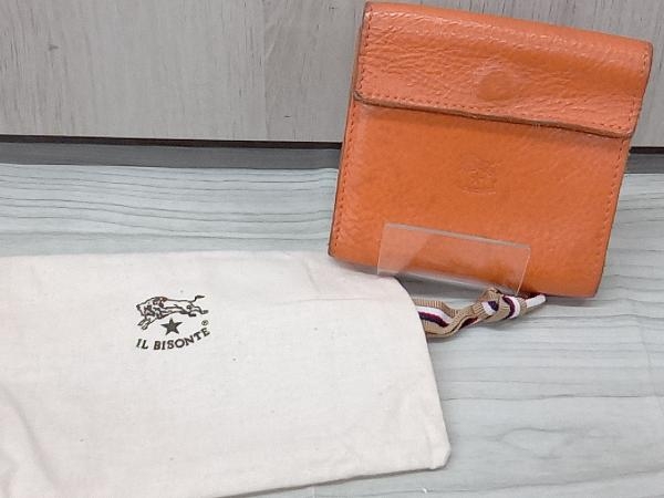 【保存袋付き】 IL BISONTE 二つ折り財布 イルビゾンテ オレンジ ゴールド金具