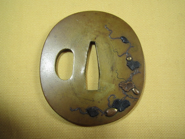 短刀鍔 分銅形 鍔 鐔 象嵌 木瓜 刀装具 時代 日本刀 居合 アンティーク