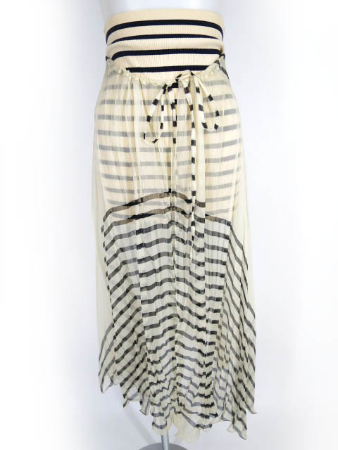 Jean Paul GAULTIER MAILLE FEMME ボーダー柄 シフォンレイヤード リブニットスカート / ジャンポールゴルチエ マイユ フェム [B50821]