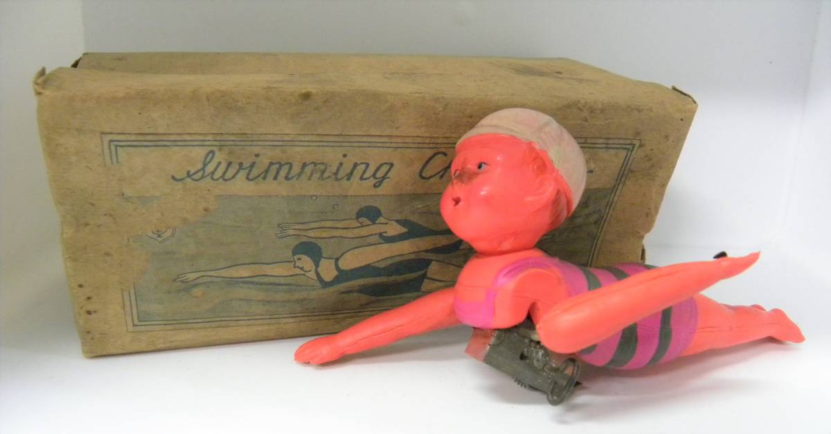 古い模型店の倉庫から 戦前？ 輸出用？ セルロイド SWIMMING CHAMPION 