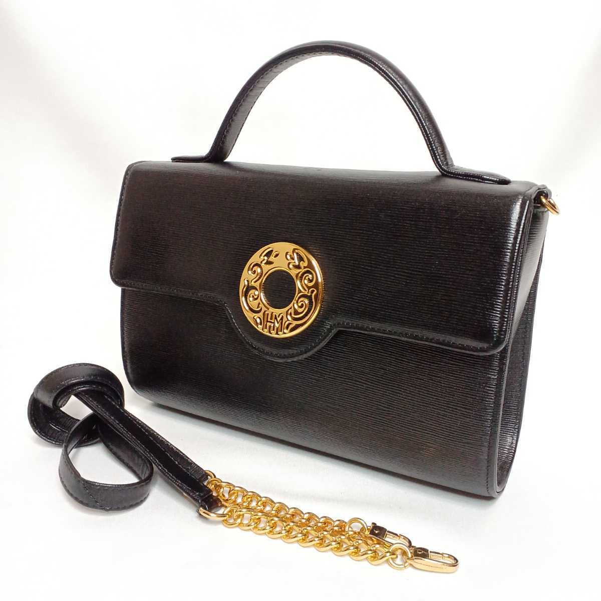 1円スタート】美品 HANAE MORI サークルロゴ 大人気 ゴールド金具 2way 