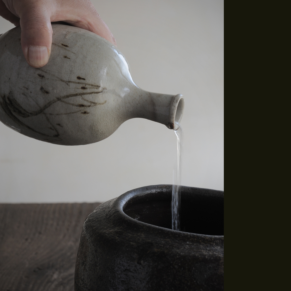 美濃古陶 鉄絵 柳手徳利 希少品 19世紀 江戸時代 手徳利 酒器 太白手 