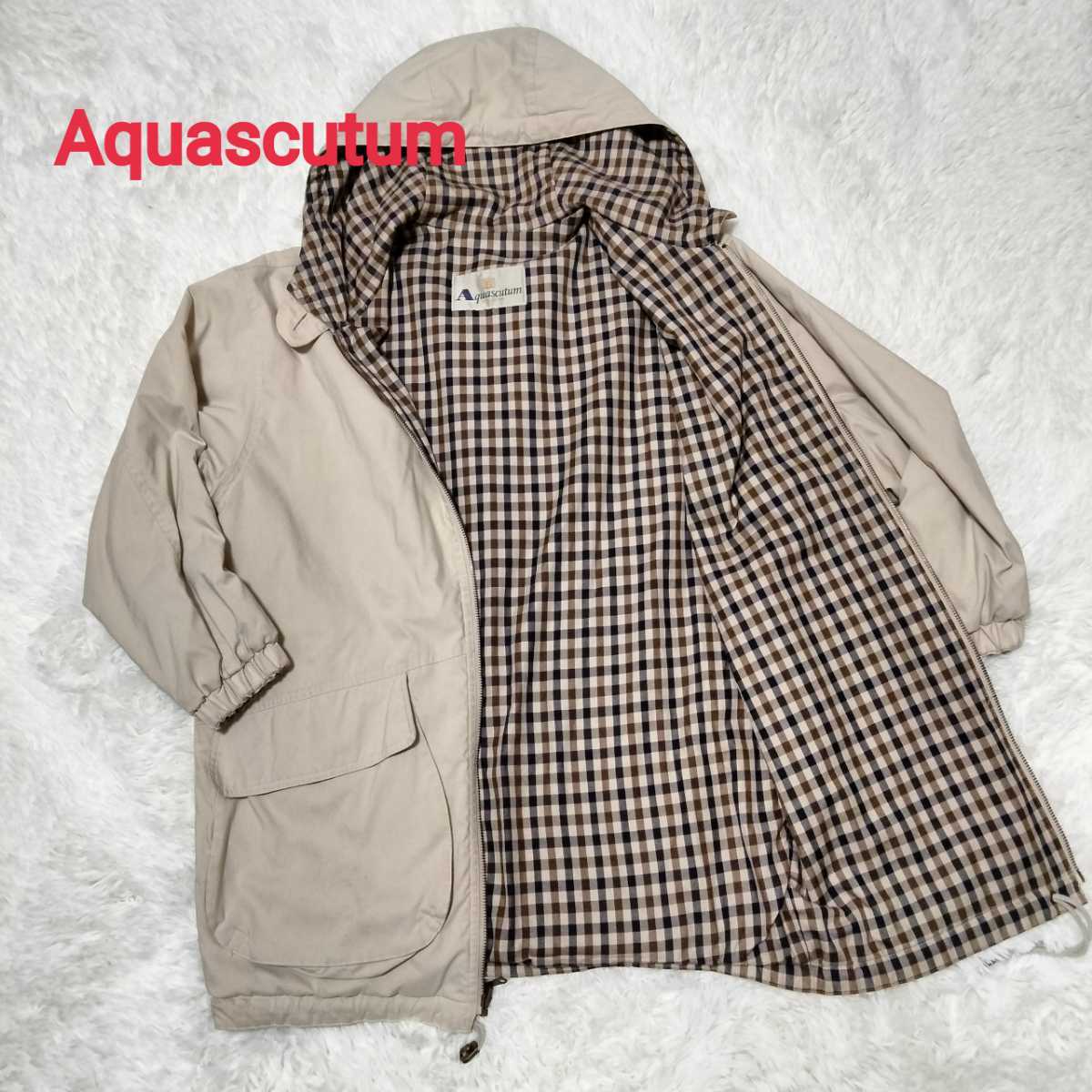 入手困難 Aquascutum 裏地チェック 中綿 フーディジャケット アクア