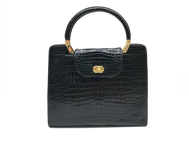 1円 GUCCI グッチ 本クロコ ターンロック ハンド バッグ ブラック M6492 GUCCI グッチ 1円 菊MZ 21点 白系×シルバー