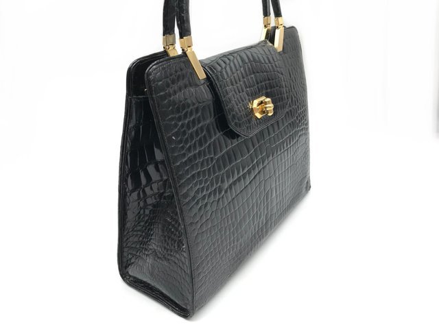 1円 GUCCI グッチ 本クロコ ターンロック ハンド バッグ ブラック M6492 GUCCI グッチ 1円 菊MZ 21点 白系×シルバー