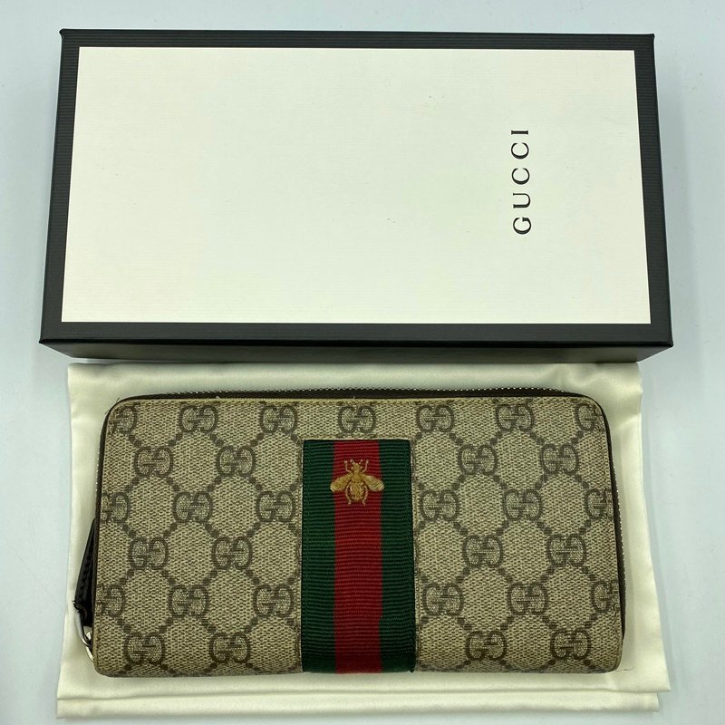 中古】GUCCI 408831 GGスプリーム ラウンドファスナー 長財布＜財布