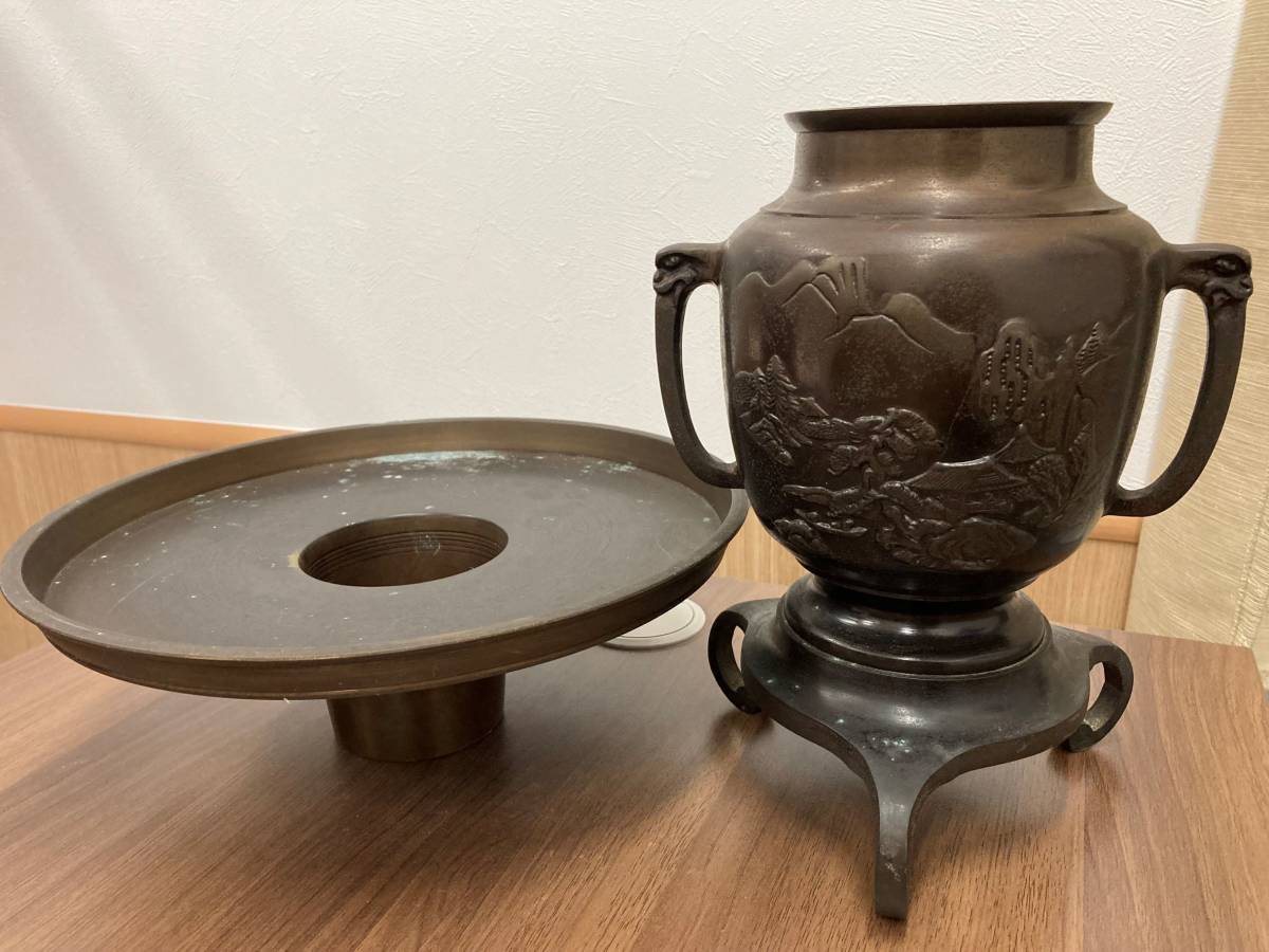 珍しいレトロな金属製花生け道具ウスバタ、銅製 20070 金属工芸 真鍮製 花器 薄端 うすはた/うすばた 華道具 生け花