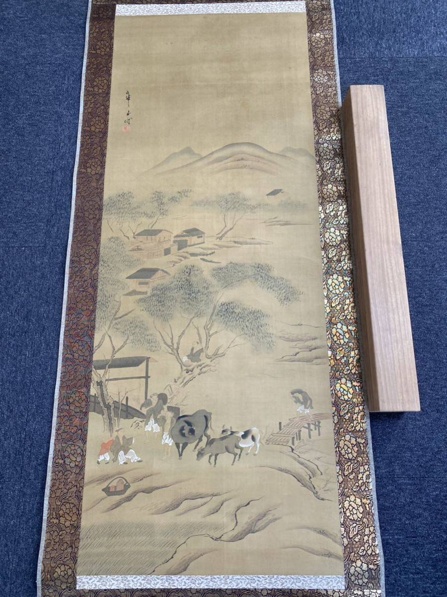 山下仙谷花鳥 図絹本 掛軸（箱破損）(検索ワード：渡辺崋山