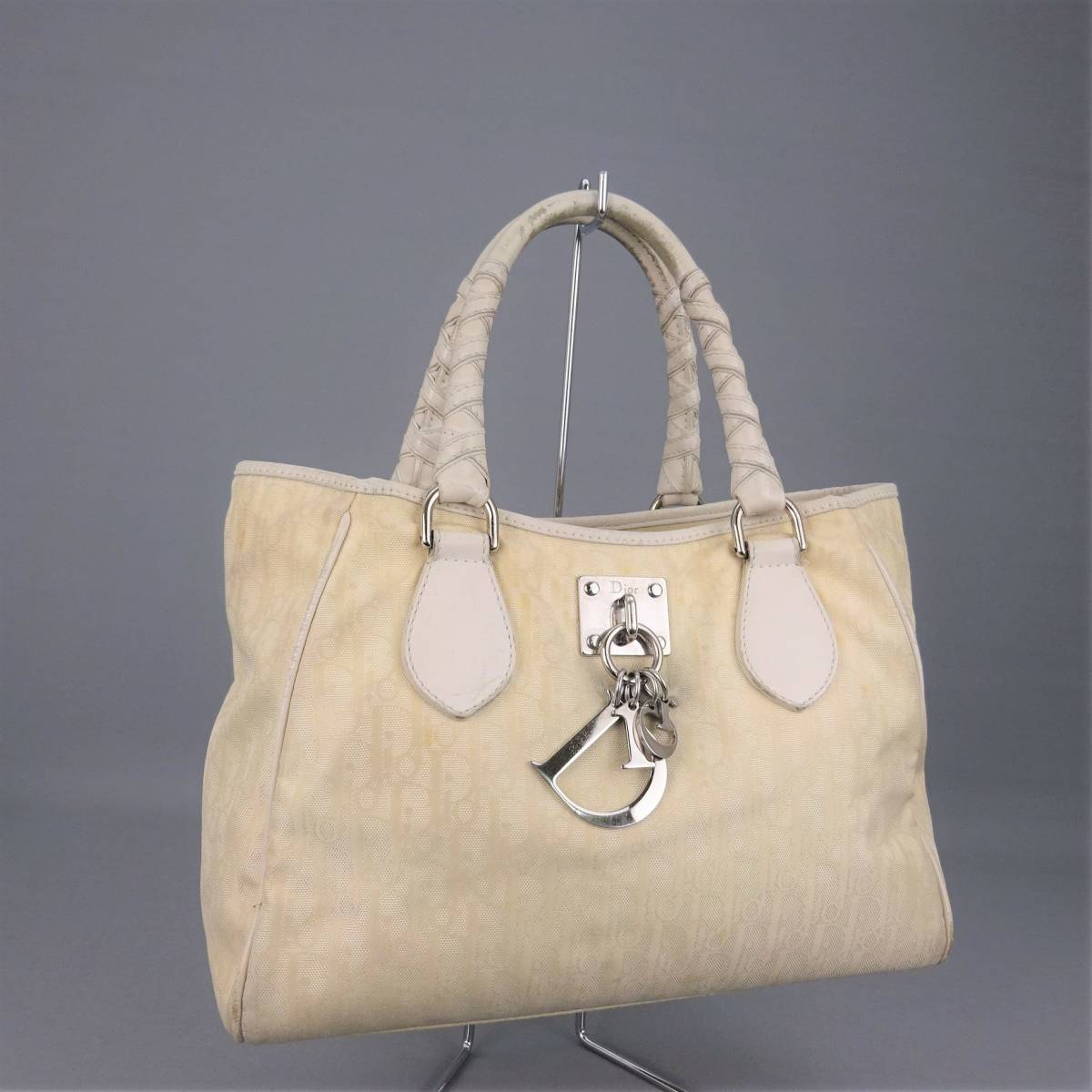 本物■クリスチャンディオール■ラブリートート/トロッター/カナージュ/ベージュナイロンキャンバス■トートバッグ/ハンドバッグ