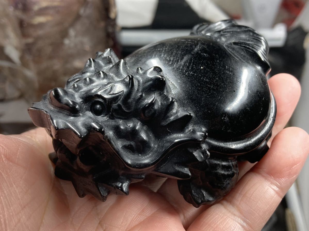モリオン 通販 龍亀 天然石 彫刻 彫刻丸玉 水晶 25mm玉 龍亀 1個