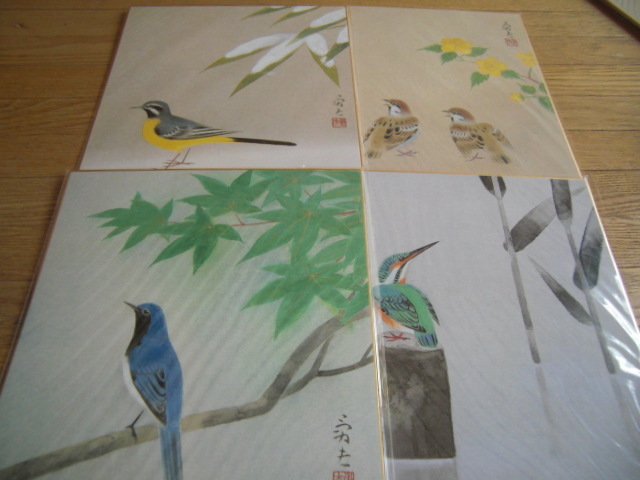 河原勇夫 彩 色紙花鳥画12ヶ月揃い 掛け軸付 河原勇夫 花鳥画 色紙 -