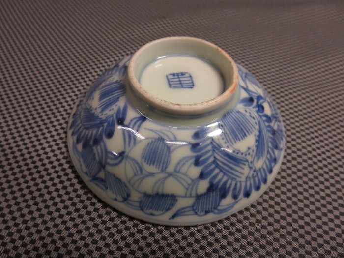 2☆古伊万里 染付竹文 蓋茶碗揃 （五客） 江戸期 時代物 ☆茶道具