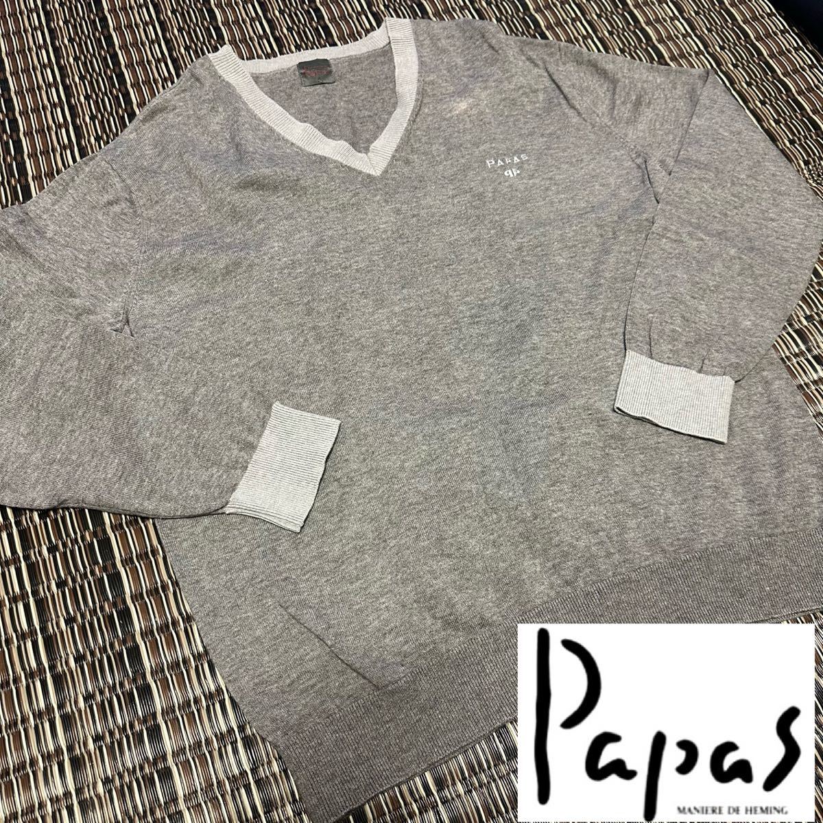 人気SALE，得価 パパスL☆papas☆セーター メンズ サイズL ロゴ刺繍 柔らか