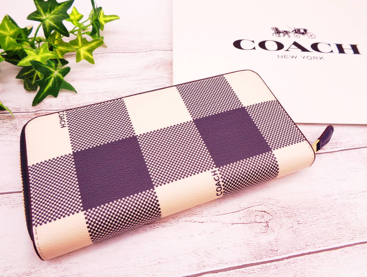 未使用 正規品 d 新品 同様 コーチ COACH 長財布 ホワイト 白 青 紺 