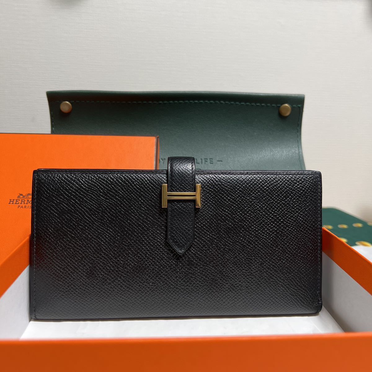 新品同様　エルメス　ベアン　スフレ　ブラック　ローズゴールド金具　エプソン　大人気　希少 エルメス 長財布 ベアンスフレ レザー 箱付 （エルメス