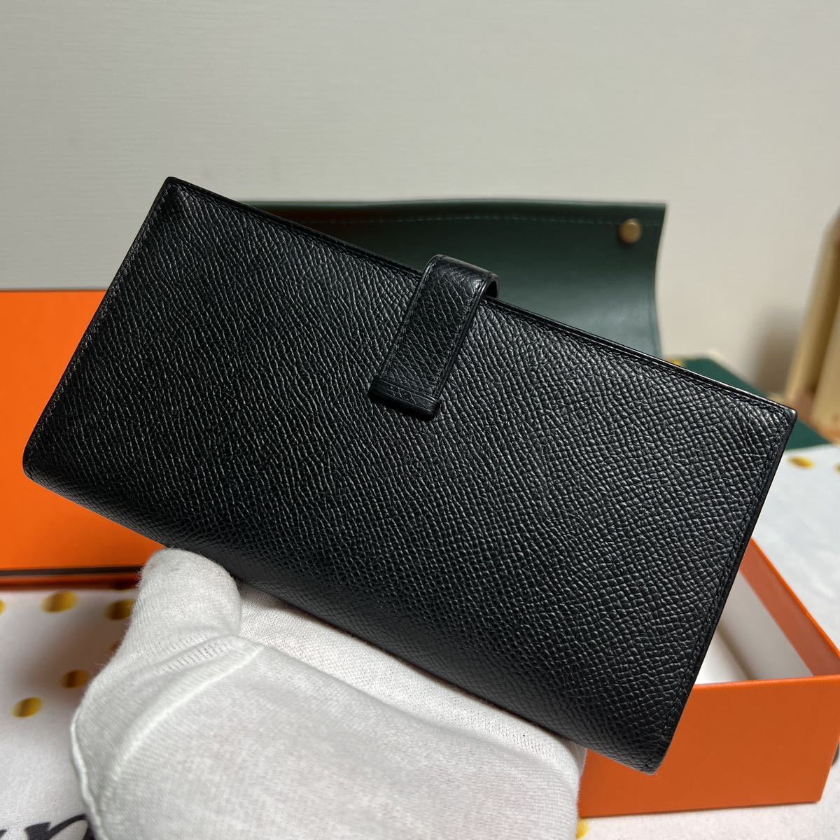 新品同様　エルメス　ベアン　スフレ　ブラック　ローズゴールド金具　エプソン　大人気　希少 エルメス 長財布 ベアンスフレ レザー 箱付 （エルメス
