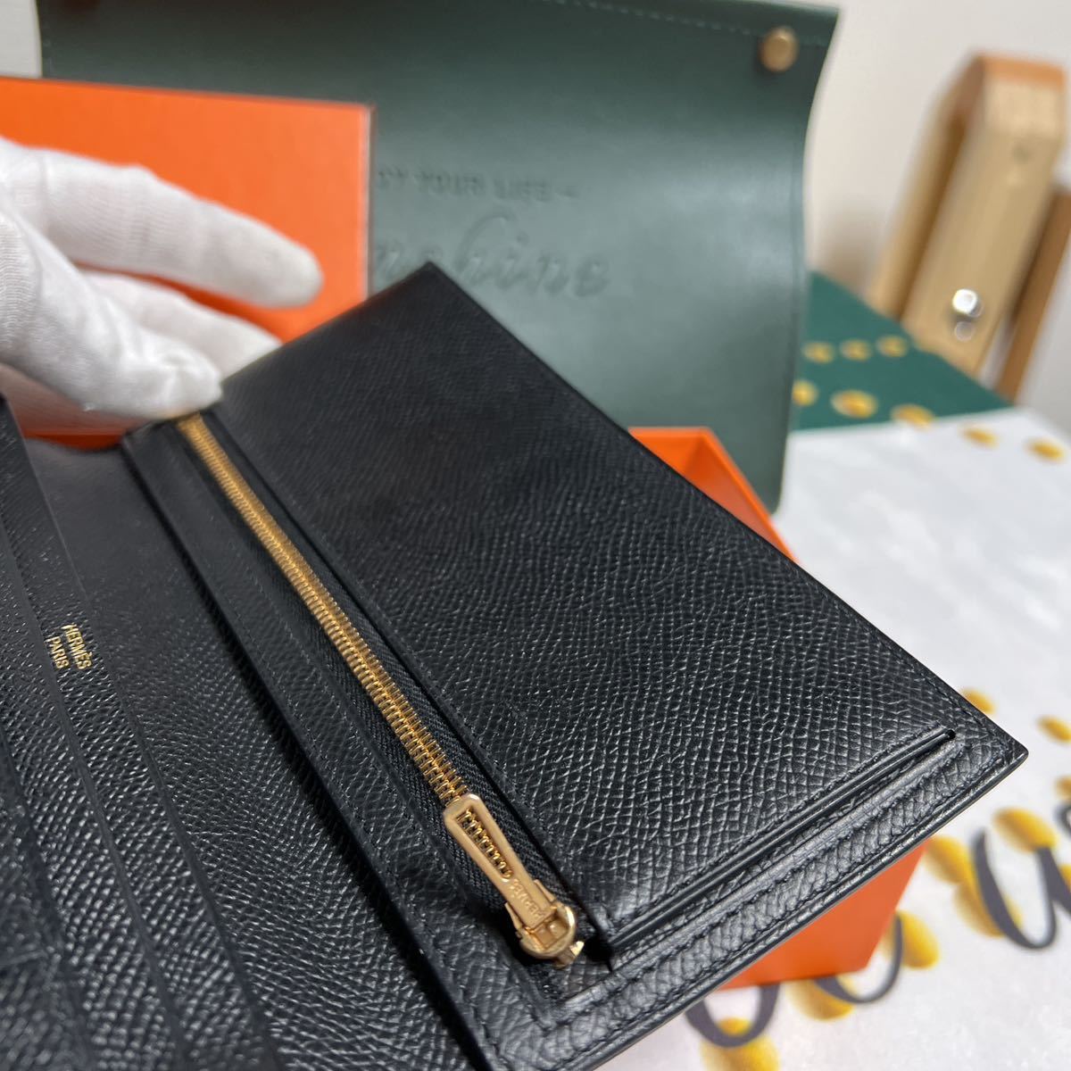 新品同様　エルメス　ベアン　スフレ　ブラック　ローズゴールド金具　エプソン　大人気　希少 エルメス 長財布 ベアンスフレ レザー 箱付 （エルメス