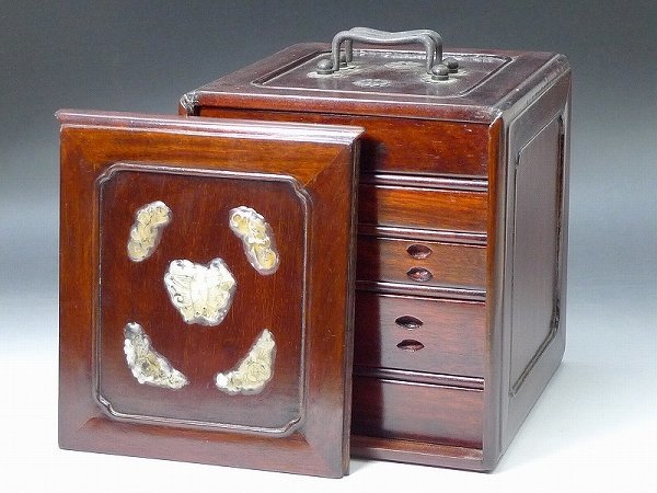 ▽800701*12▽唐木紫檀製 卓上箪笥・小引出し・小函・印材入れ