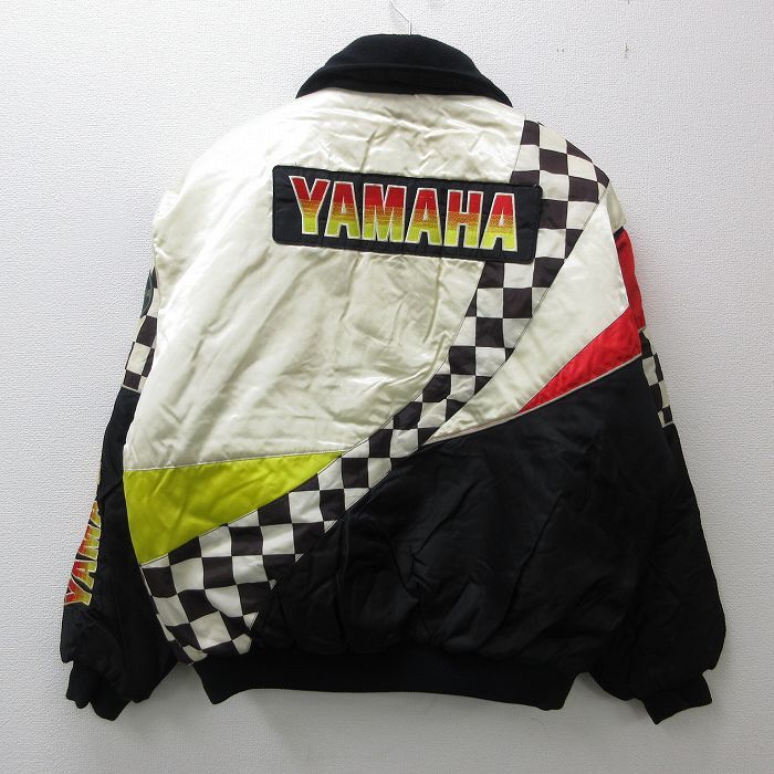 XL/古着 長袖 レーシング ナイロン ジャケット メンズ YAMAHA マルチカラー 大きいサイズ 黒他 ブラック 内側キルティング 22dec08 中古 ア