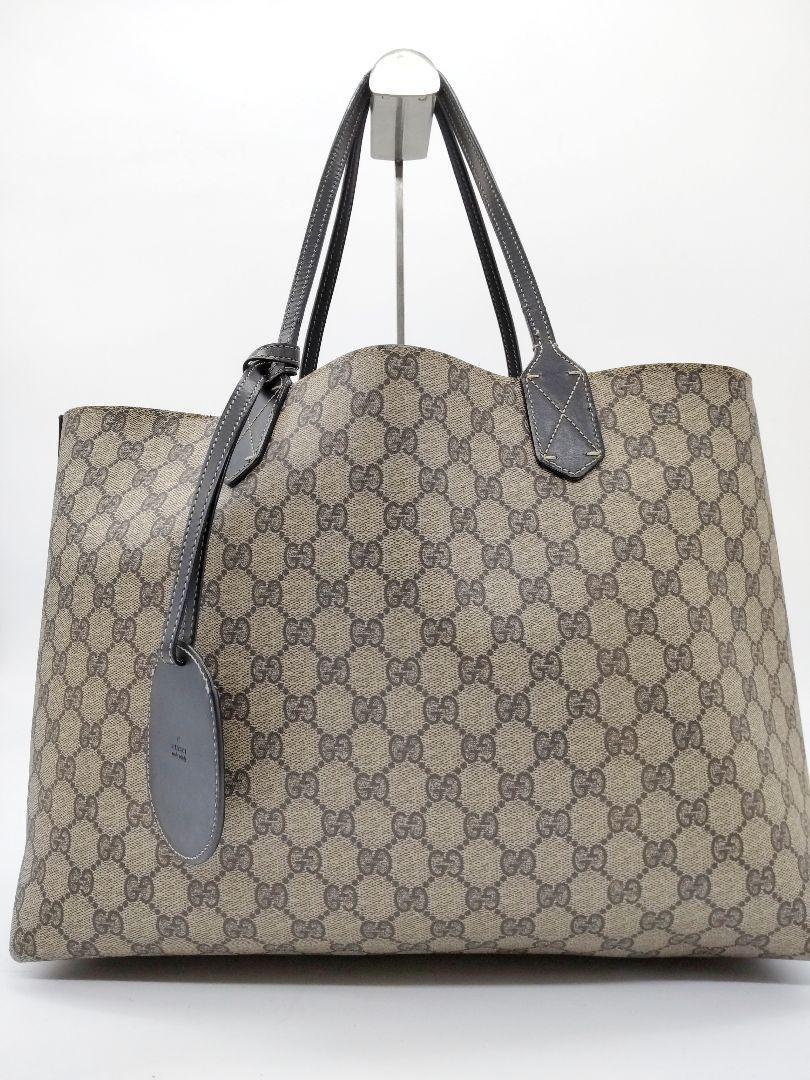 １円 定価１５万 GUCCI グッチ トートバッグ 肩掛け可 GG柄 シマ リバーシブル レザー A4収納　大容量　特大 黒 ブラック 38