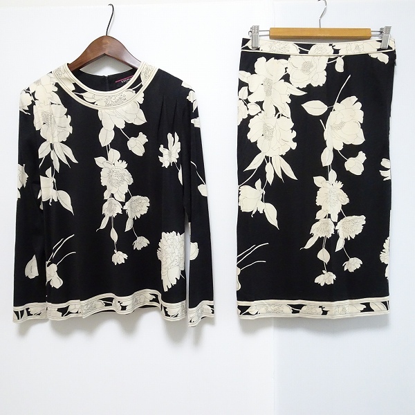 apc レオナール LEONARD セットアップ 黒 ベージュ シルク混 花柄