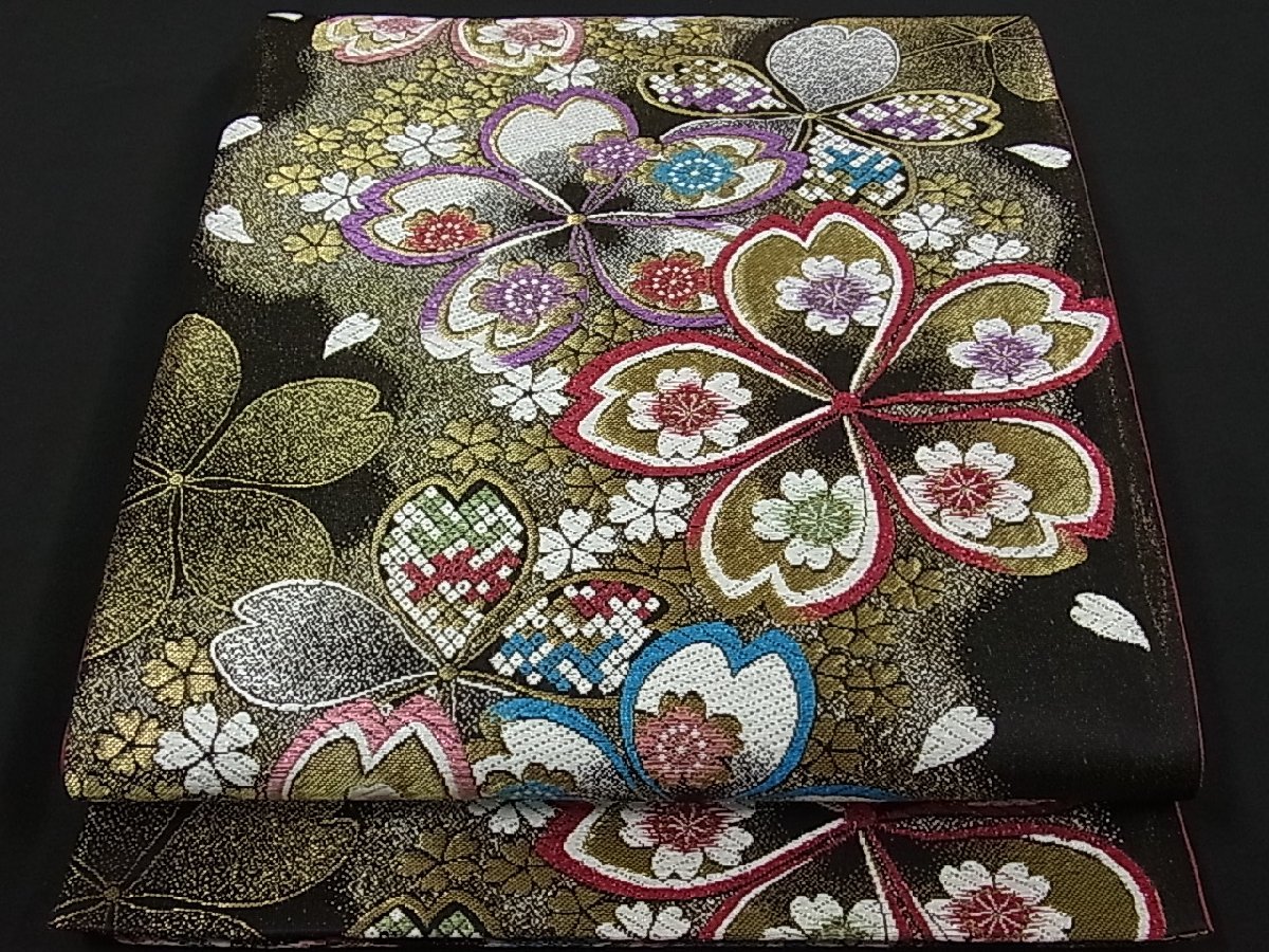 逸品 正絹 平和屋着物▽六通柄袋帯 金 正倉院飛鶴