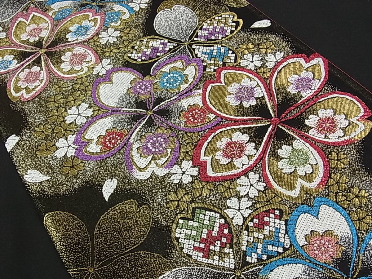 逸品 正絹 平和屋着物▽六通柄袋帯 金 正倉院飛鶴