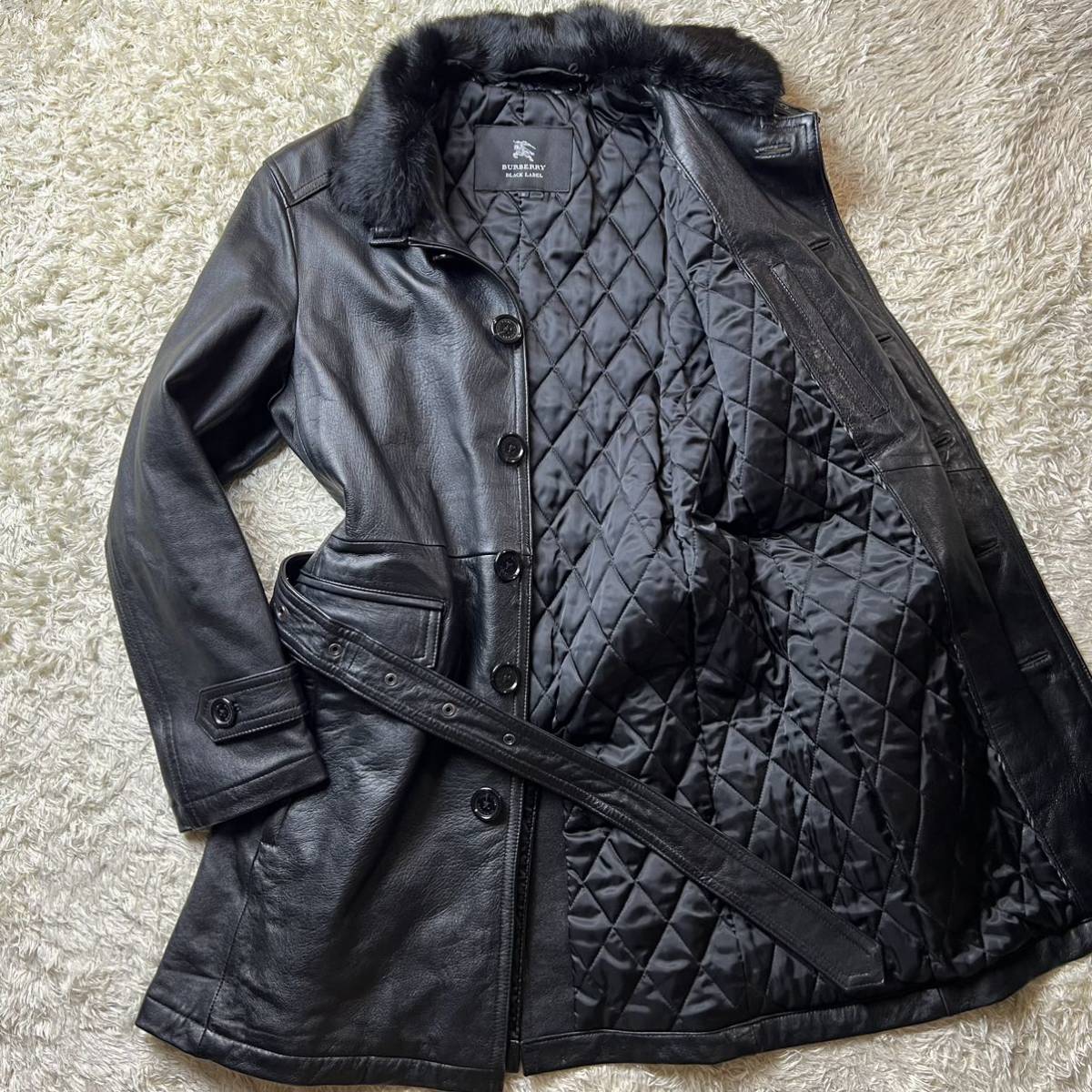定番人気，正規品 C28 級 幻の逸品 バーバリーブラックレーベル レザーコート BURBERRYBLACK LABEL ラビットファー ラムレザー キルティング M(コート)｜売買されたオークション情報、yahooの商品情報をアーカイブ公 男性用