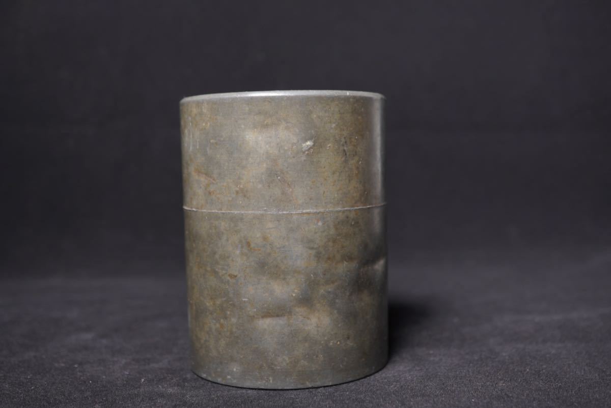 古錫 茶葉罐 藏六居造 「錫製無紋四系耳茶心壺」 茶筒 茶入 茶壷 茶道具 純錫 古錫 茶葉罐 藏六居造 「錫製無紋四系耳茶心壺」 茶筒 茶入 茶壷